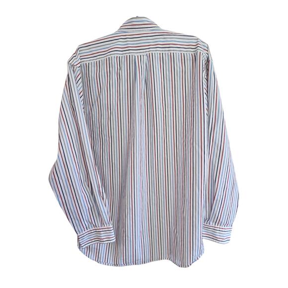 Faconnable Relaxed Fit Shirt Men's L 100% Cotton Red White Blue Stripe - Picture 3 of 7